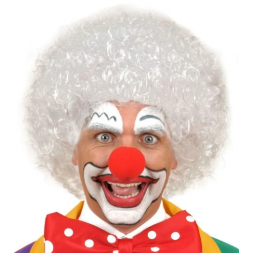 Beyaz Renk Kıvırcık Afro Bonus Peruk Saç ve Kırmızı Sünger Burun Seti Beyaz Renk Kıvırcık Afro Bonus Peruk Saç ve Kırmızı Sünger Burun Seti