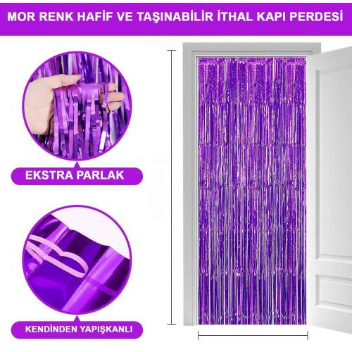 Mor Renk Ekstra Metalize Parlak Saçaklı Arka Fon Perde İthal A Kalite 1x2 Metre Mor Renk Ekstra Metalize Parlak Saçaklı Arka Fon Perde İthal A Kalite 1x2 Metre