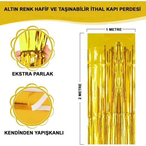 Altın Gold Renk Ekstra Metalize Parlak Saçaklı Arka Fon Perde İthal A Kalite 1x2 Metre Altın Gold Renk Ekstra Metalize Parlak Saçaklı Arka Fon Perde İthal A Kalite 1x2 Metre