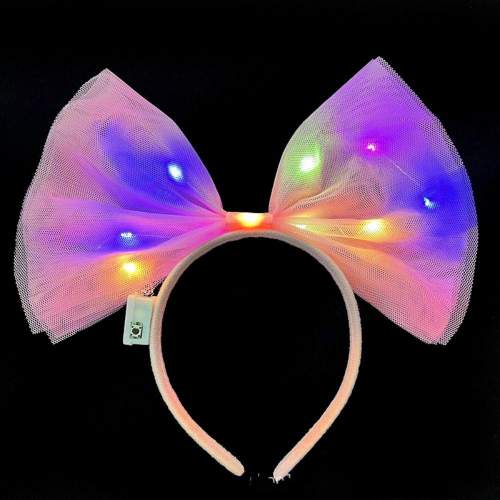 Rengarenk Led Işıklı Fiyonk Şekilli Tül Parti Tacı Pembe Renk 25x25 cm Rengarenk Led Işıklı Fiyonk Şekilli Tül Parti Tacı Pembe Renk 25x25 cm