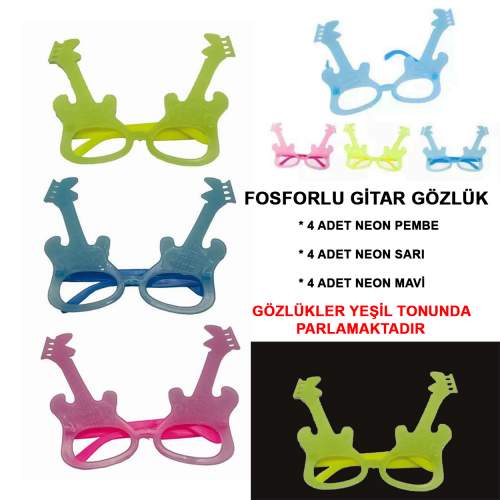 Fosforlu Gitar Model Glow Parti Gözlüğü Karanlıkta Yanan Gözlükler 12 Adet Fosforlu Gitar Model Glow Parti Gözlüğü Karanlıkta Yanan Gözlükler 12 Adet