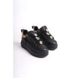 Lisinya948 Bağcıklı Ortopedik Taban Renkli Taş Dekorlu Kadın Sneaker Ayakkabı ST Siyah/Altın Lisinya948 Bağcıklı Ortopedik Taban Renkli Taş Dekorlu Kadın Sneaker Ayakkabı ST Siyah/Altın