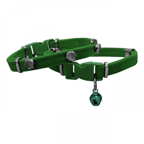 Kadife Kedi Boyun Tasması Midyeli 20-32 cm Yeşil Kadife Kedi Boyun Tasması Midyeli 20-32 cm Yeşil