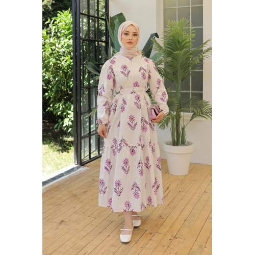 Beli Kuşaklı Elbise Lila Beli Kuşaklı Elbise Lila