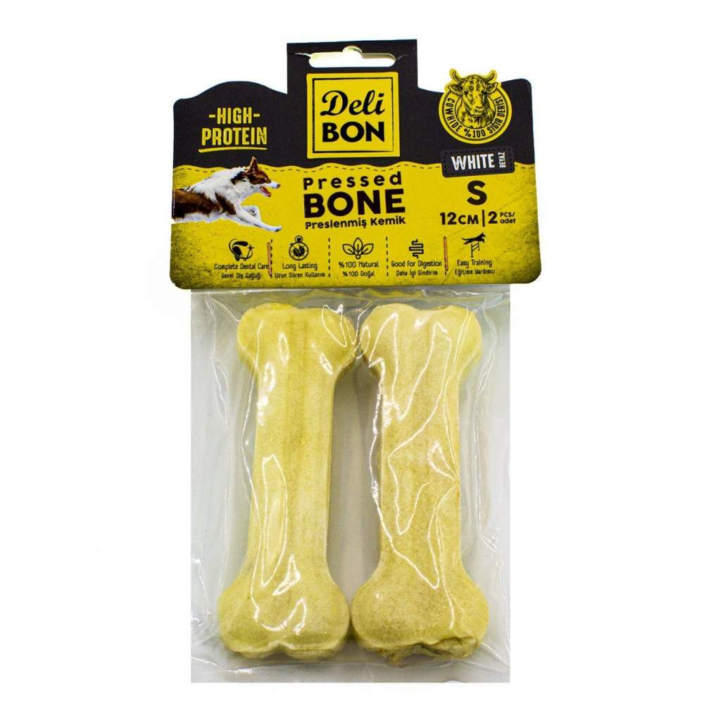 Deri Köpek Çiğneti Pres Kemik 2x12cm Beyaz