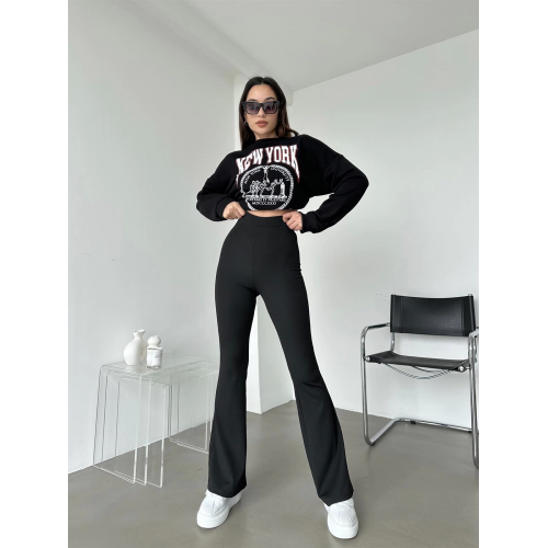 Şık Ve Rahat Yüksek Bel İspanyol Paça Fitilli Toparlayıcı Siyah Tayt Şık Ve Rahat Yüksek Bel İspanyol Paça Fitilli Toparlayıcı Siyah Tayt