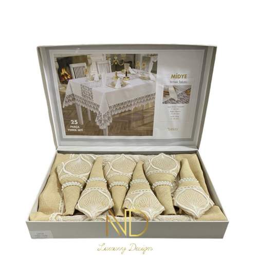 25 Parça Masa Örtüsü Seti Midye Cappuccino 25 Parça Masa Örtüsü Seti Midye Cappuccino