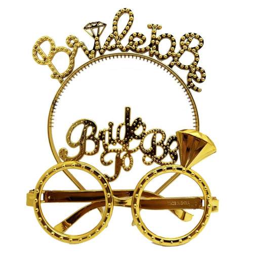 Bride To Be Yazılı Taç ve Bride To Be Yazılı Gözlük Seti Altın Renk Bride To Be Yazılı Taç ve Bride To Be Yazılı Gözlük Seti Altın Renk