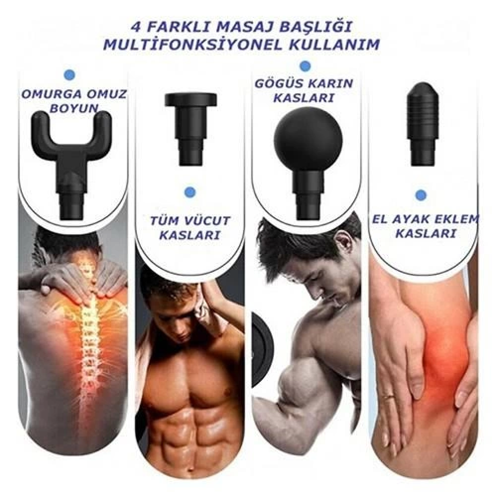 Darbeli Titreşimli Tabanca Masaj Aleti Kas Rahatlatıcı 4 Başlıklı Şarjlı Göbek Eritme Cihazı Zayıflama Ve Selülit Giderme Darbeli Titreşimli Tabanca Masaj Aleti Kas Rahatlatıcı 4 Başlıklı Şarjlı Göbek Eritme Cihazı Zayıflama Ve Selülit Giderme