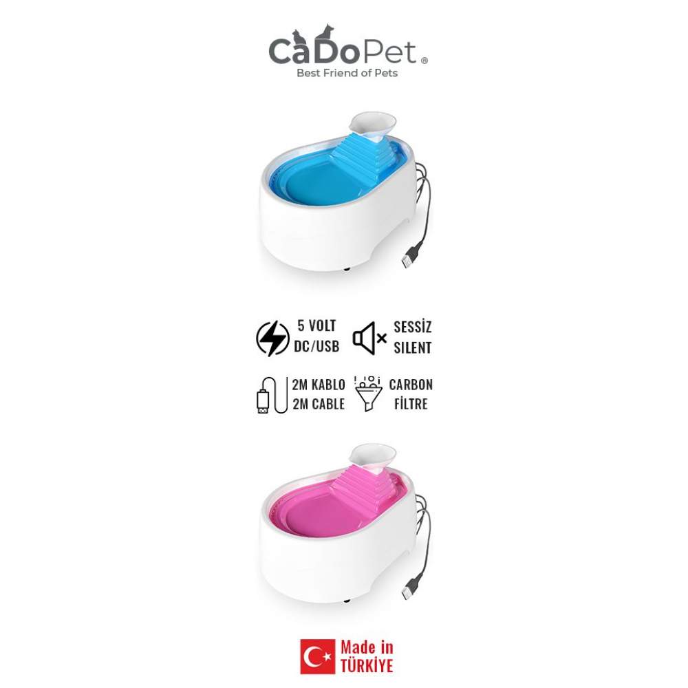 Kedi Köpek Su Pınarı Şelale 2 Litre - 5 volt ( usb'li ) Pembe