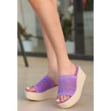 Lila Triko Dolgu Topuk Terlik