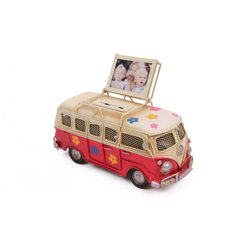 Vintage Tasarım Dekoratif Metal Minibüs Çerçeveli Ve Kumbaralı