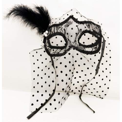 Siyah Renk Siyah Puantiyeli Duvaklı İncili Parti Maskesi Siyah Renk Siyah Puantiyeli Duvaklı İncili Parti Maskesi