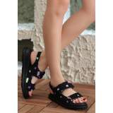 Siyah Kot Cırt Cırtlı Sandalet