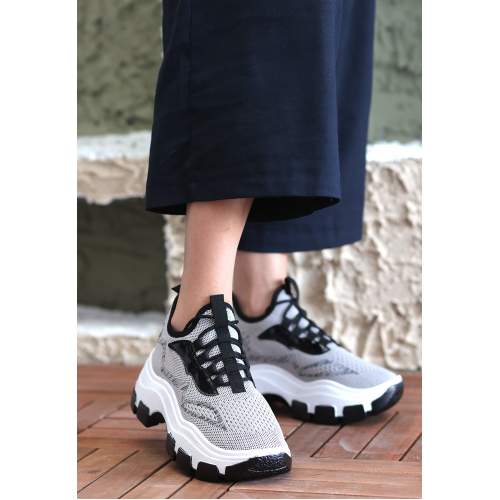 Gri Triko Bağcıklı Spor Ayakkabı