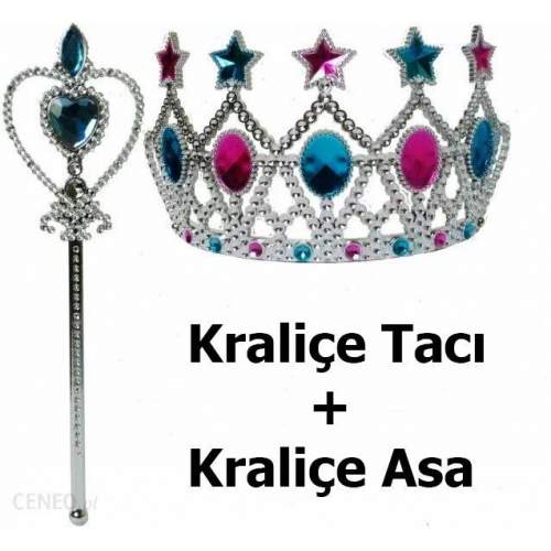 Renkli Yıldız İşlemeli Kraliçe Tacı 15x7 cm ve Kraliçe Asası Renkli Yıldız İşlemeli Kraliçe Tacı 15x7 cm ve Kraliçe Asası
