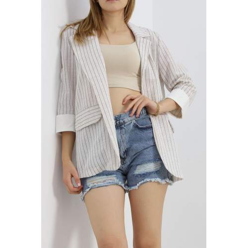 Çizgili Keten Ceket Taşlaci Çizgili Keten Ceket Taşlaci