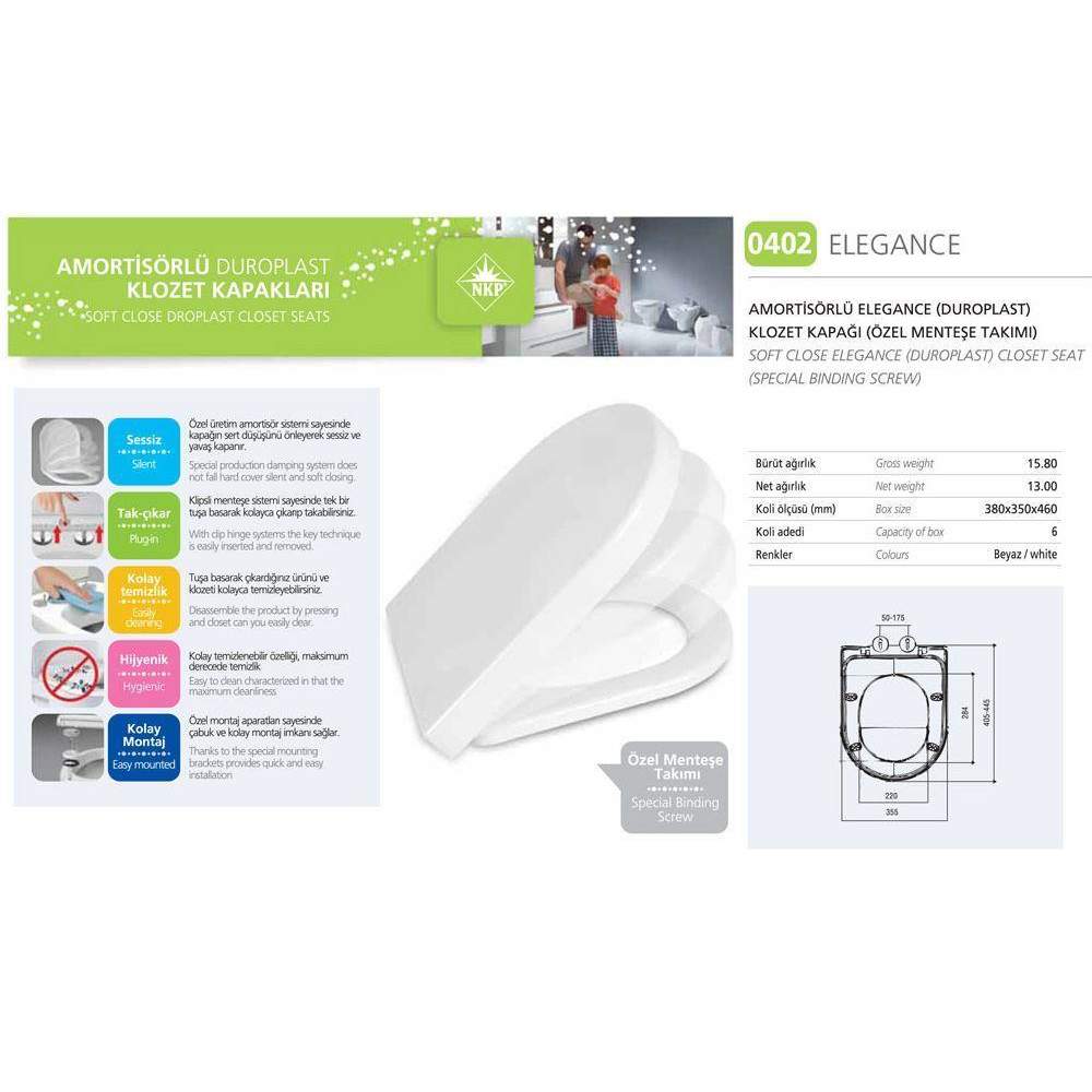 NKP Elagance Amortisörlü+Tak Çıkar Klozet Kapağı
