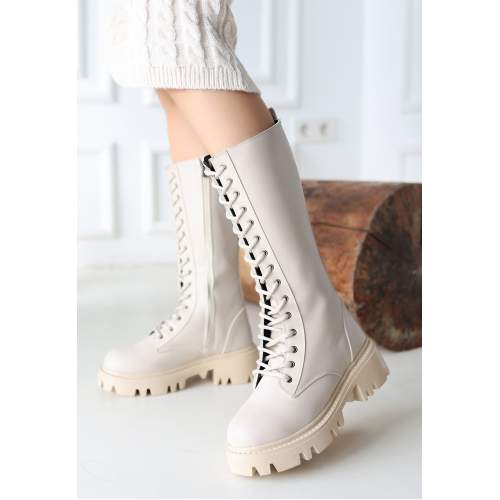 Bej Cilt Bağcıklı Çizme Bej Cilt Bağcıklı Çizme