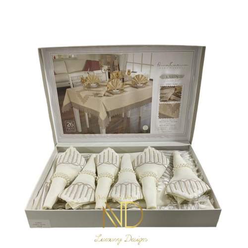 25 Parça Masa Örtüsü Seti Karin Krem 25 Parça Masa Örtüsü Seti Karin Krem