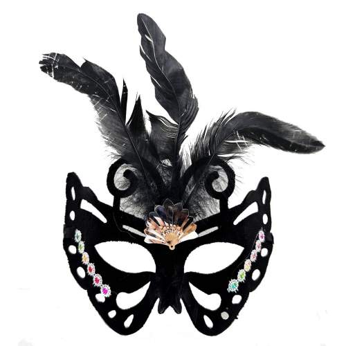 Siyah Renk Siyah Süet Kaplama Tüylü Kelebek Figür Parti Maskesi 24x18 cm Siyah Renk Siyah Süet Kaplama Tüylü Kelebek Figür Parti Maskesi 24x18 cm
