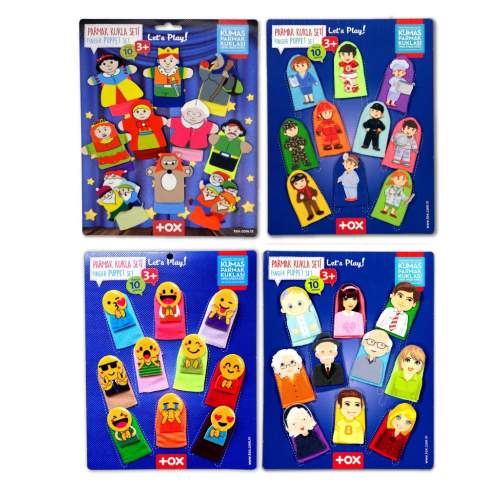 4 Set - 40 Parça  Masal Kahramanları, Aile Bireyleri , Meslekler ve Emojiler Parmak Kukla