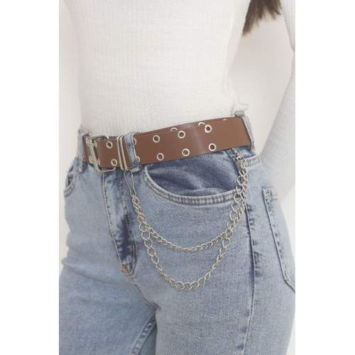 Zincir Aksesuarlı Kemer Kahve Zincir Aksesuarlı Kemer Kahve