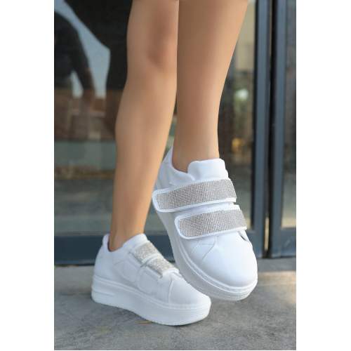 Jarxi Beyaz Cilt Cırt Cırtlı Spor Ayakkabı Jarxi Beyaz Cilt Cırt Cırtlı Spor Ayakkabı