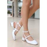 Beyaz Rugan Topuklu Ayakkabı