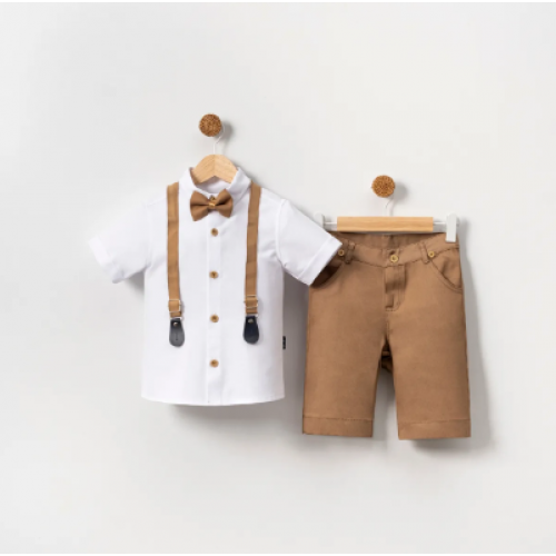 MARY KİDS Erkek Çocuk 2’li Takım Askılı Papyonlu Gömlek ve Şort Kombini