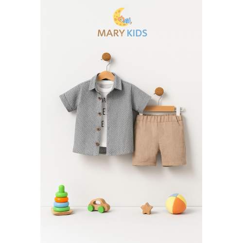 MARY KİDS Erkek Çocuk 3’lü Yazlık Takım Şık Gömlek Tişört ve Şort Kombini MARY KİDS Erkek Çocuk 3’lü Yazlık Takım Şık Gömlek Tişört ve Şort Kombini