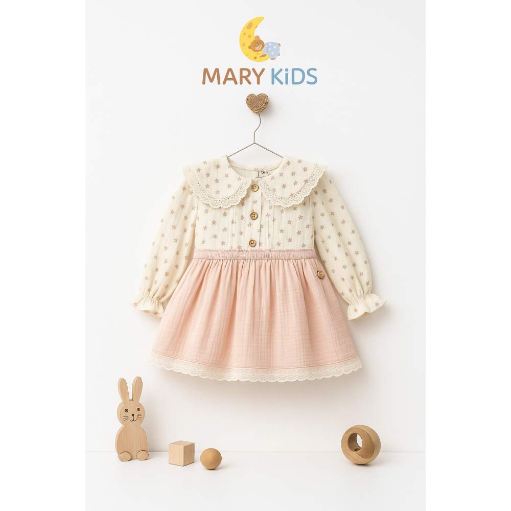 MARY KİDS Kız Çocuk Dantel Detaylı Çiçek Desenli Elbise