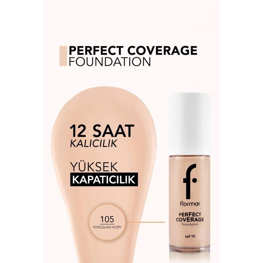 Flormar Perfect Coverage 105 Porcelain Ivory Yoğun Kapatıcı Su Bazlı Fondöten