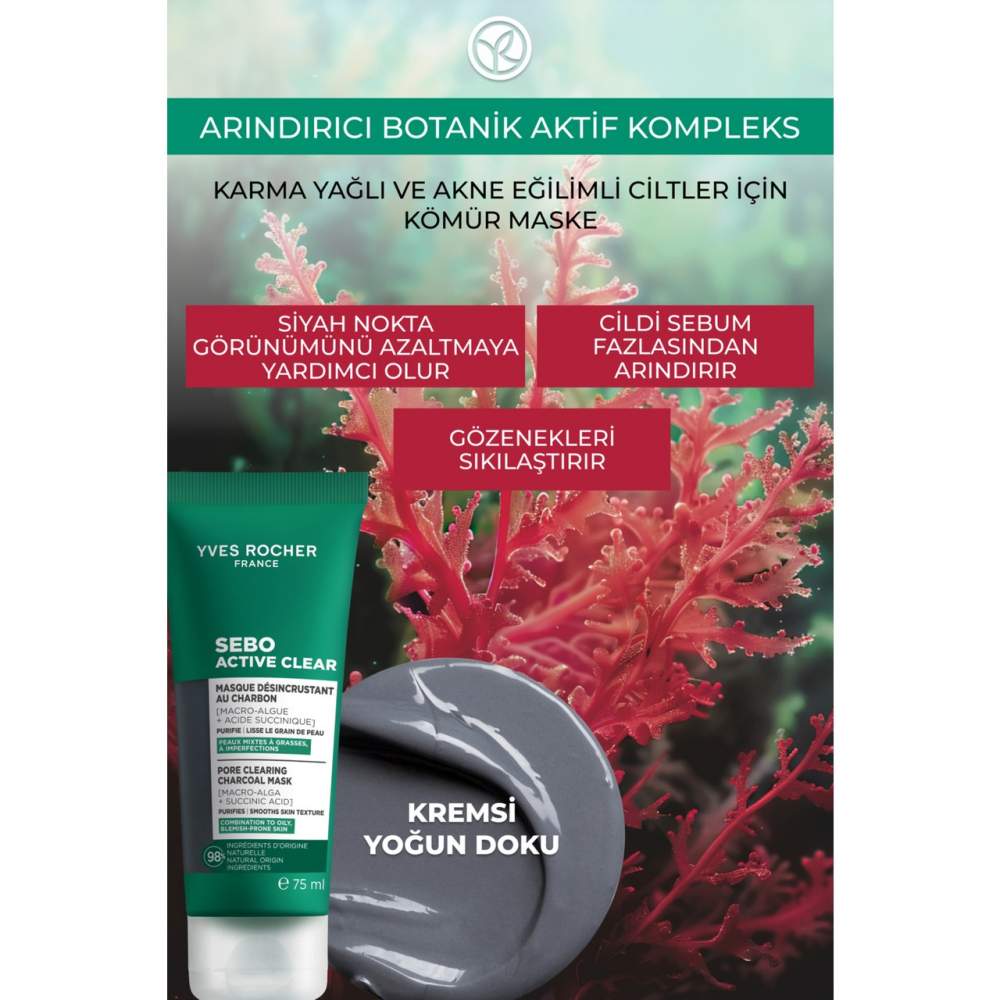 Yves Rocher Arındırıcı Siyah Nokta Karşıtı Kömür Maske-Süksinik Asit-Sebo Active Clear Botanik Kompleks-75ml Yves Rocher Arındırıcı Siyah Nokta Karşıtı Kömür Maske-Süksinik Asit-Sebo Active Clear Botanik Kompleks-75ml
