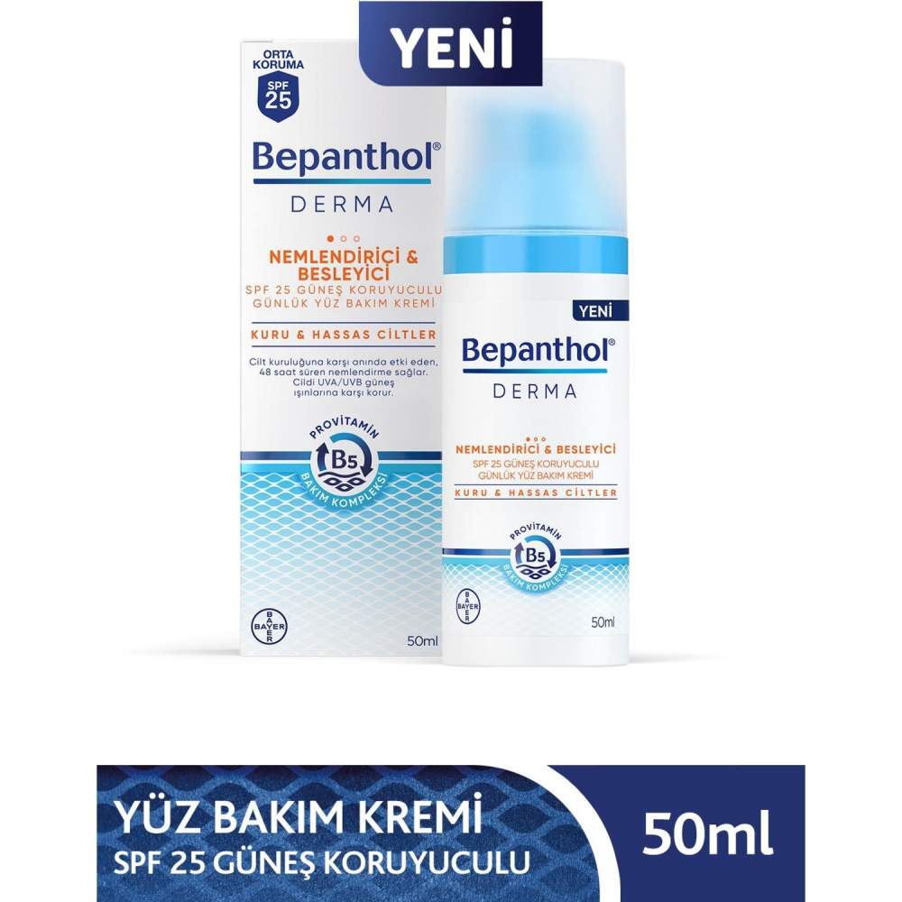 Bepanthol Derma Nemlendirici & Besleyici Spf 25 Güneş Koruyuculu Günlük Yüz Bakım Kremi 50 Ml( 2028)