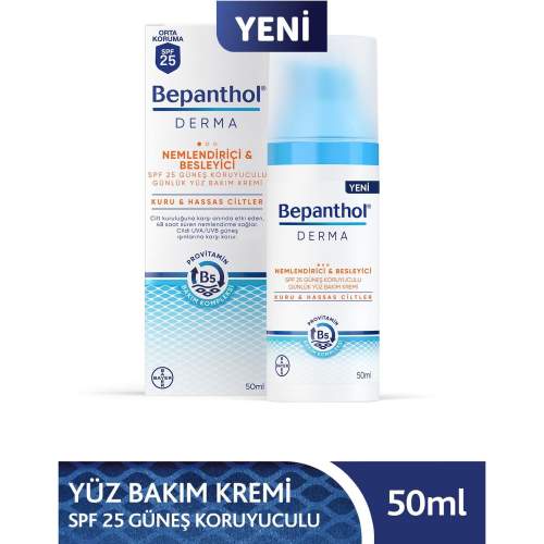 Bepanthol Derma Nemlendirici ve Besleyici Spf 25 Güneş Koruyuculu 50 ml Günlük Yüz Bakım Kremi Bepanthol Derma Nemlendirici ve Besleyici Spf 25 Güneş Koruyuculu 50 ml Günlük Yüz Bakım Kremi