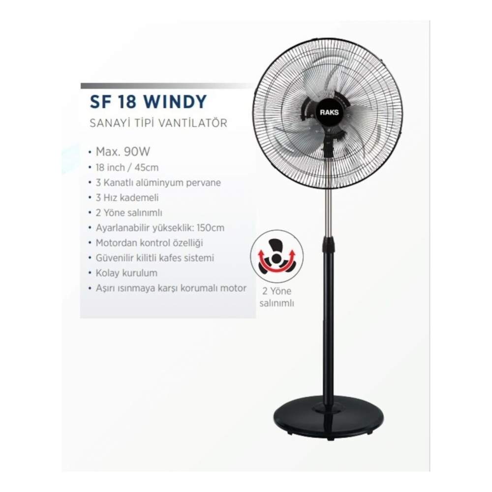 Raks SF 18 Windy Sanayi Tipi Ayaklı Vantilatör Raks SF 18 Windy Sanayi Tipi Ayaklı Vantilatör